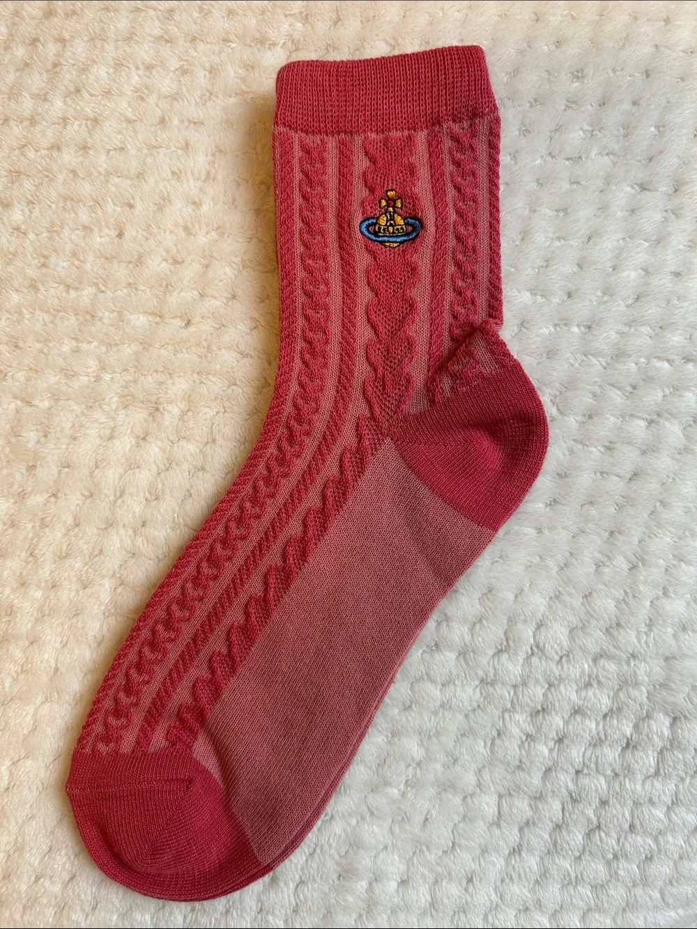 NWOT Vivienne Westwood Unisex Cable Knit Crew SockS With Orb Logo - Rose Pink